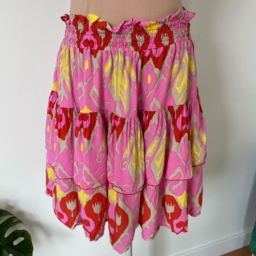Feather & Find Funny Girl Pink Multi Tiered Flouncy Rayon Freya Skirt Euc Sizs L